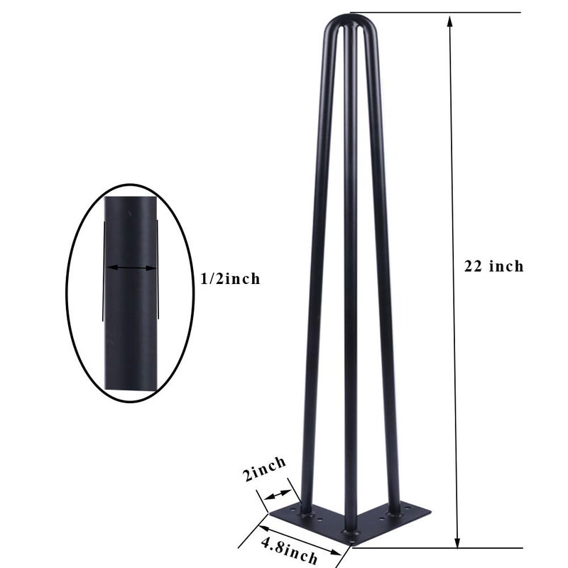 Osring 22 Inch Hairpin Table Legs with 1/2â€ Dia 3-Rods, Metal Furniture Legs for Coffee Table and TV Stand, Mid-Century Black Hairpin Feet with Floor Protector, 4 Pack - Image 2
